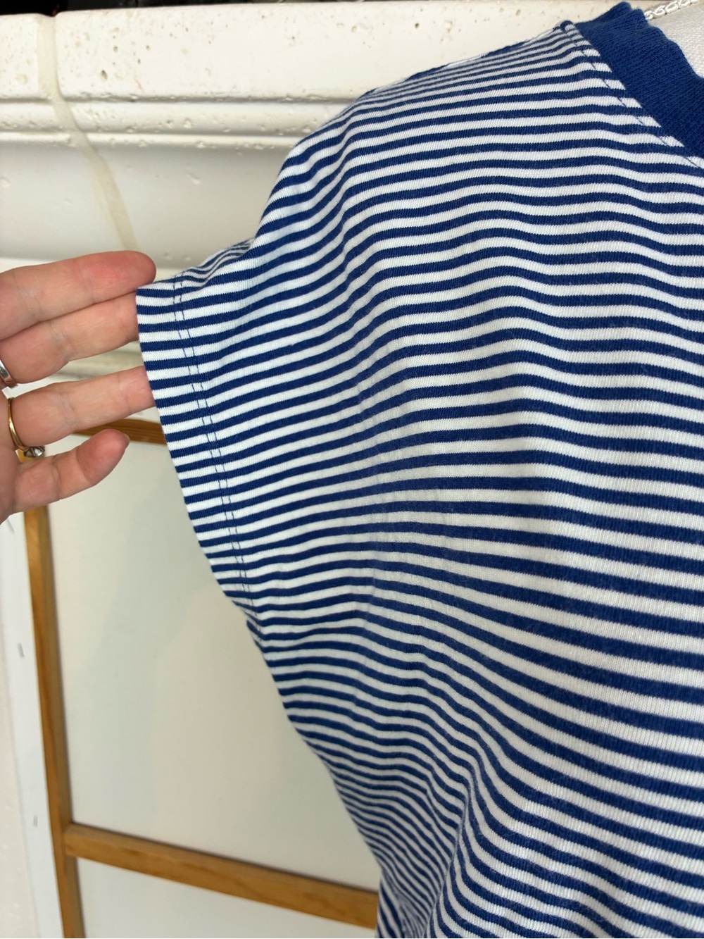 Loft Royal Blue & White Striped Crewneck Top cap sleeves - Picture 4 of 8